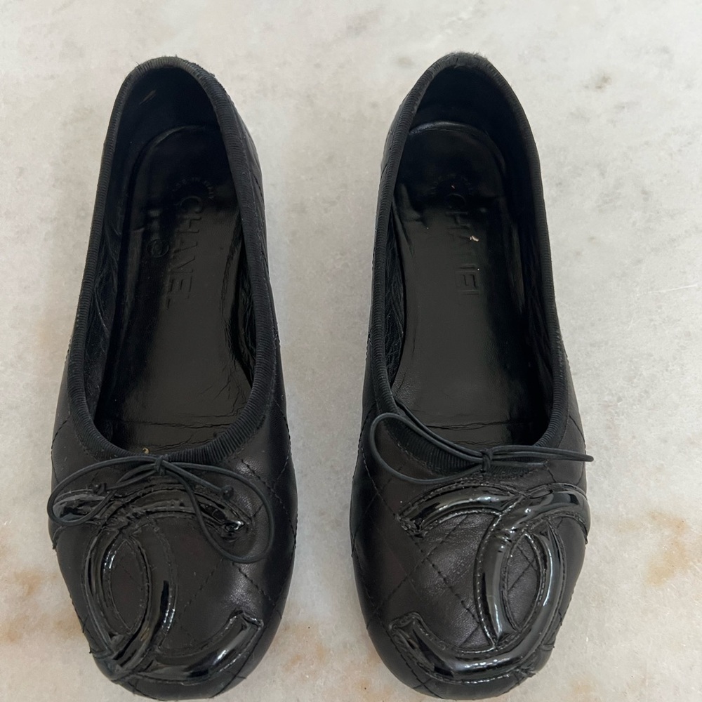Chanel Black Leather Ballet Flats